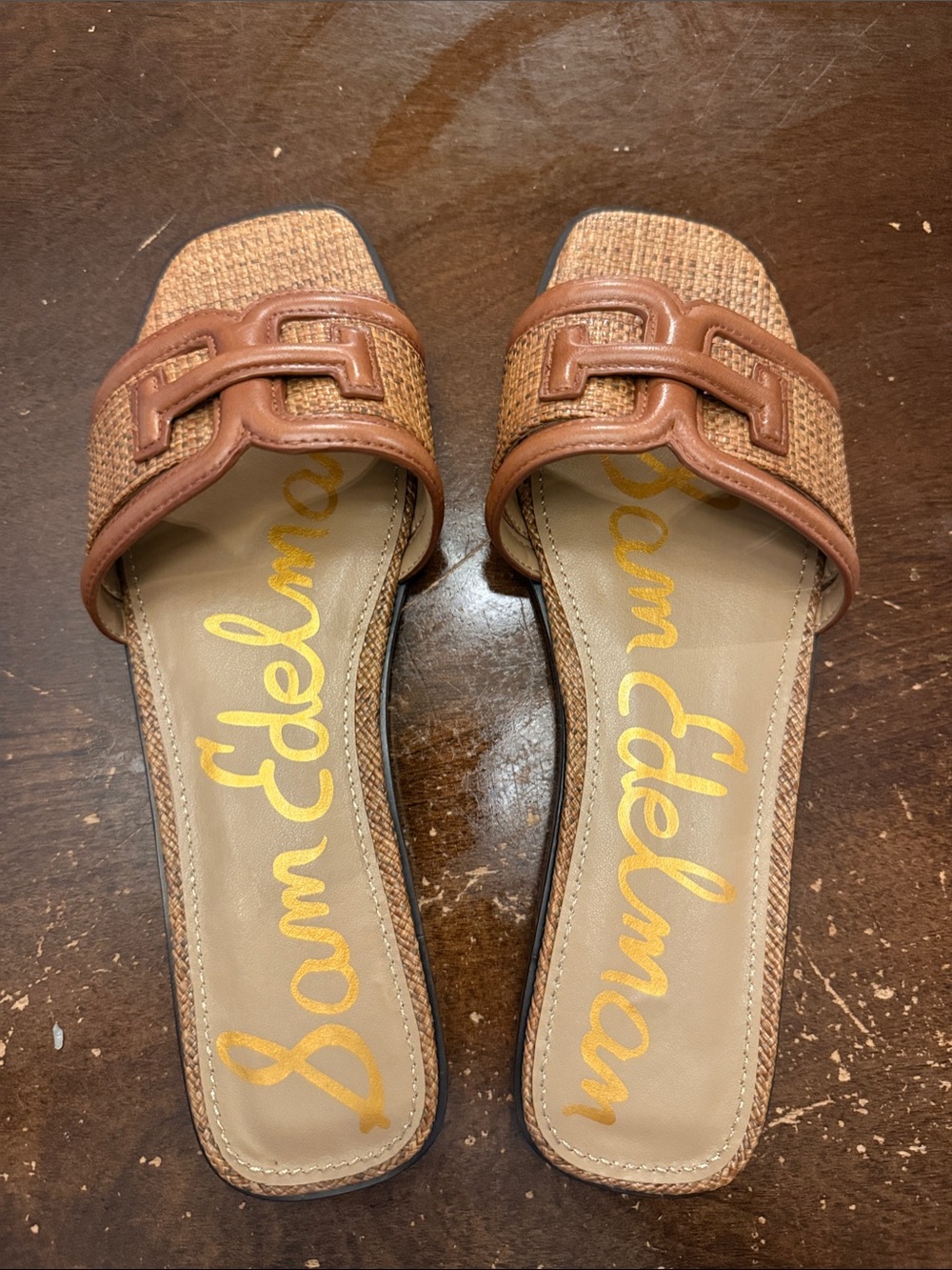Sam Edelman Tan & Brown Woven Slide Mules